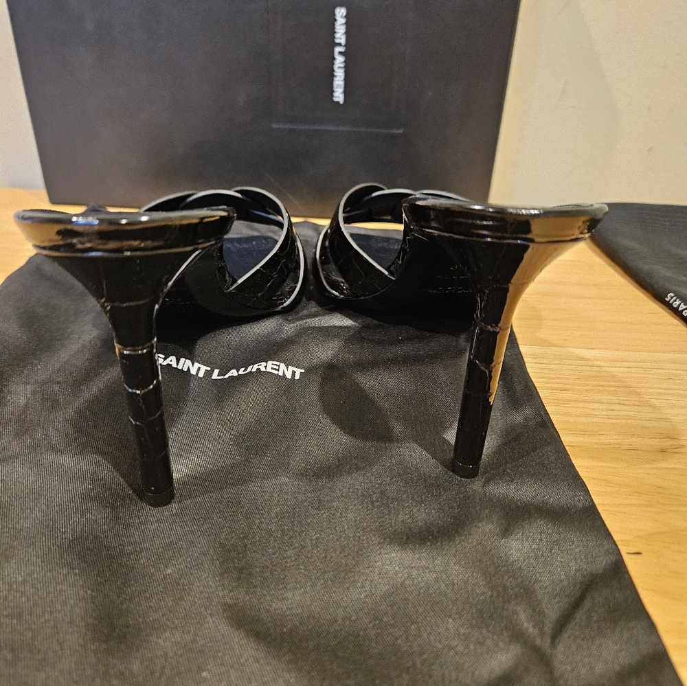 Saint Laurent Tribute Mules Black Embossed Crocodile Leather Size 39 - Picture 9 of 10
